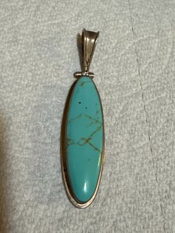 Vintage Mexico 925 Sterling Silver Turquoise Stone Pendant Large