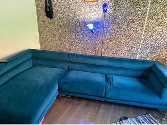 Peacock Blue Velvet L-Shaped Sectional Couch