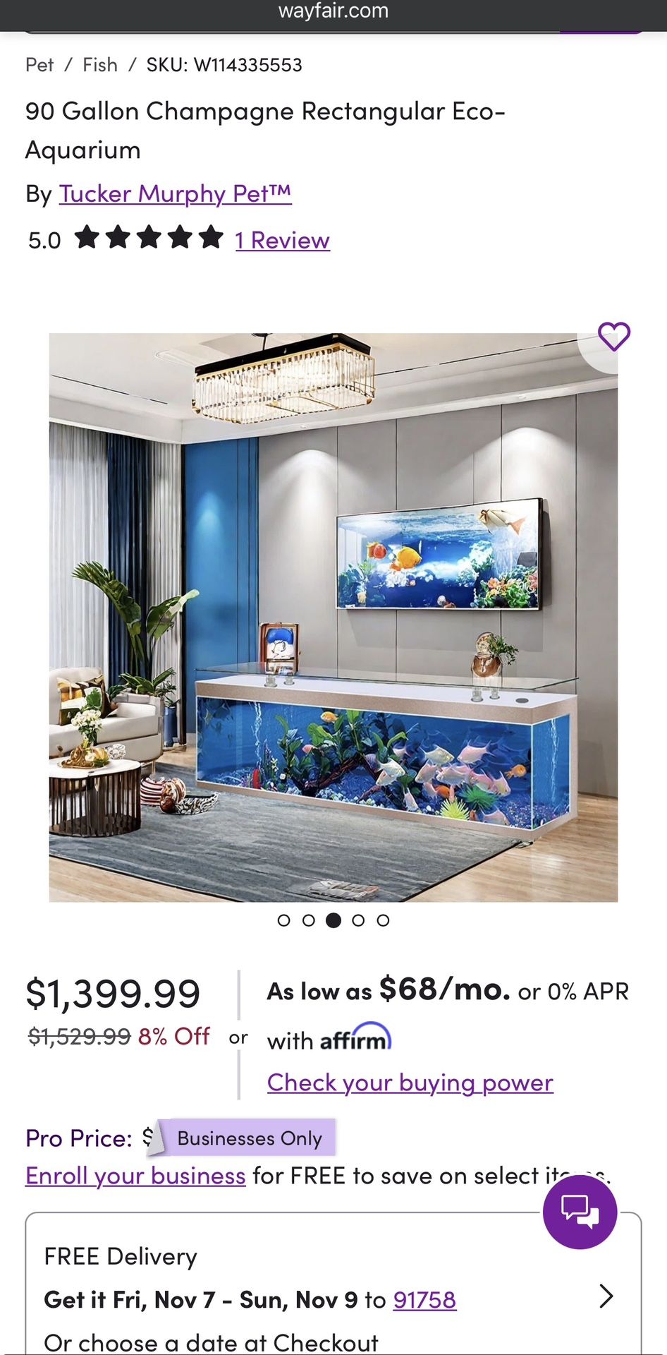 Brand New 90 Gallon Wayfair Tank