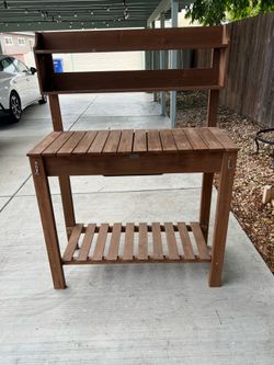 Wood Garden Potting Bench w/ Sliding Tabletop