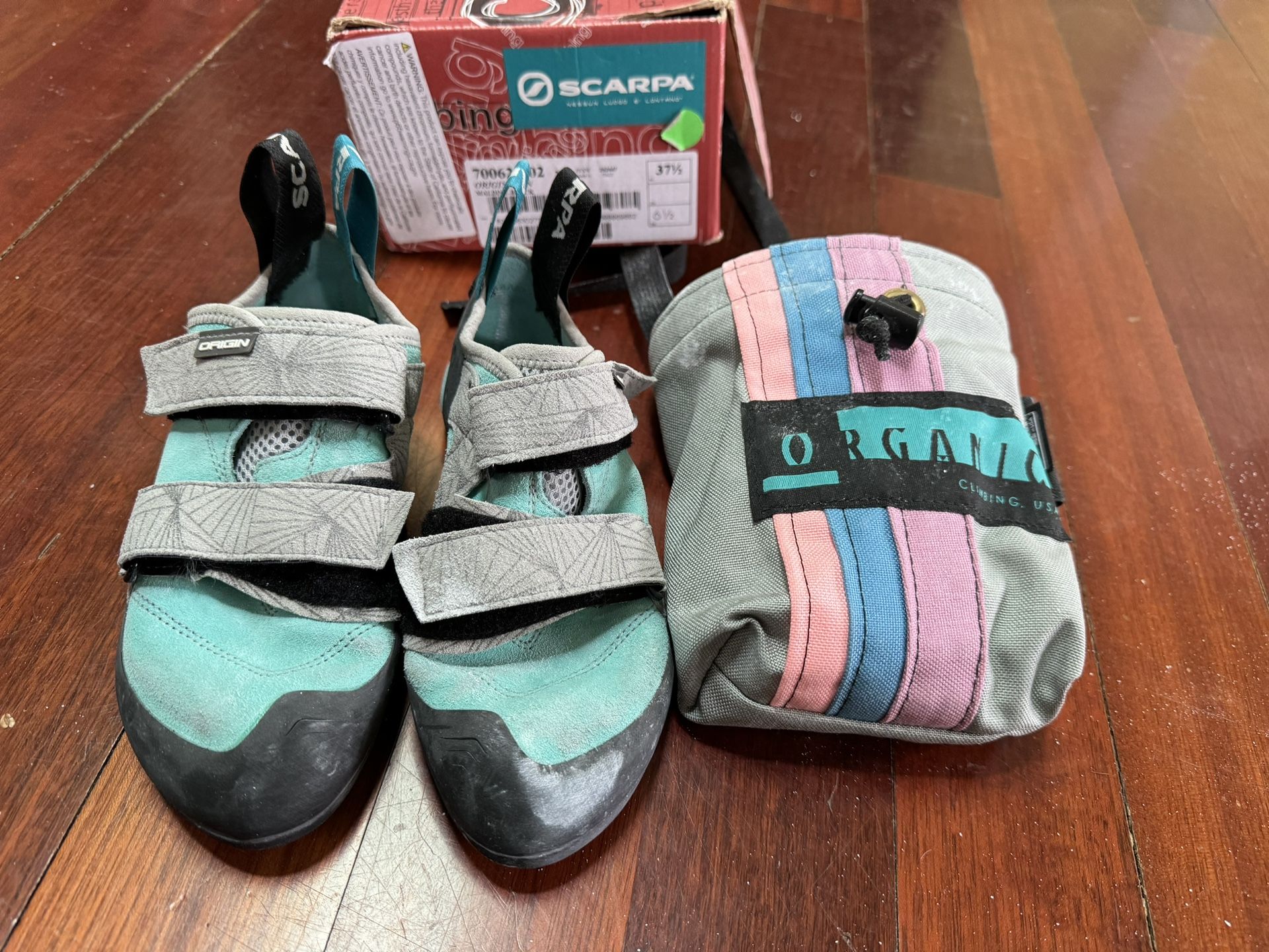 Climbing Shoes And Chalk Bag