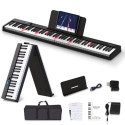 Folding Piano Keyboard, 88 Keys Full Size Semi-Weighted Foldable Piano, Portable Electric Keyboard Piano with Light Up Key, Sustain Pedal