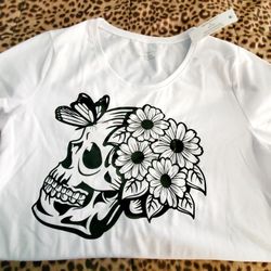 Handmade Flower Skull T-shirt (XL)