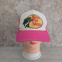 Bass Pro Shops Pink & White Trucker Snapback Adjustable Hat.