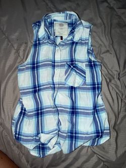 So perfect shirt blue and white plaid sleeveless button-front shirt size S