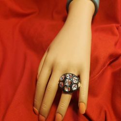 Kenneth J Lane Kjl Dome Crystal Hematite Gunmetal Ring ADJUSTABLE SIZE 5 RING 