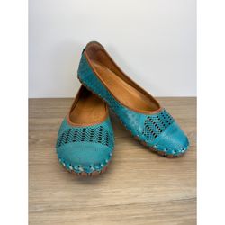 Spring Step Kenyetta Flats Turquoise Laser Cut Leather Boho Chic EU 38 US 7.5-8