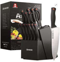 Astercook Knife Set, 15-Piece Kitchen Knife Set with Built-in Sharpener