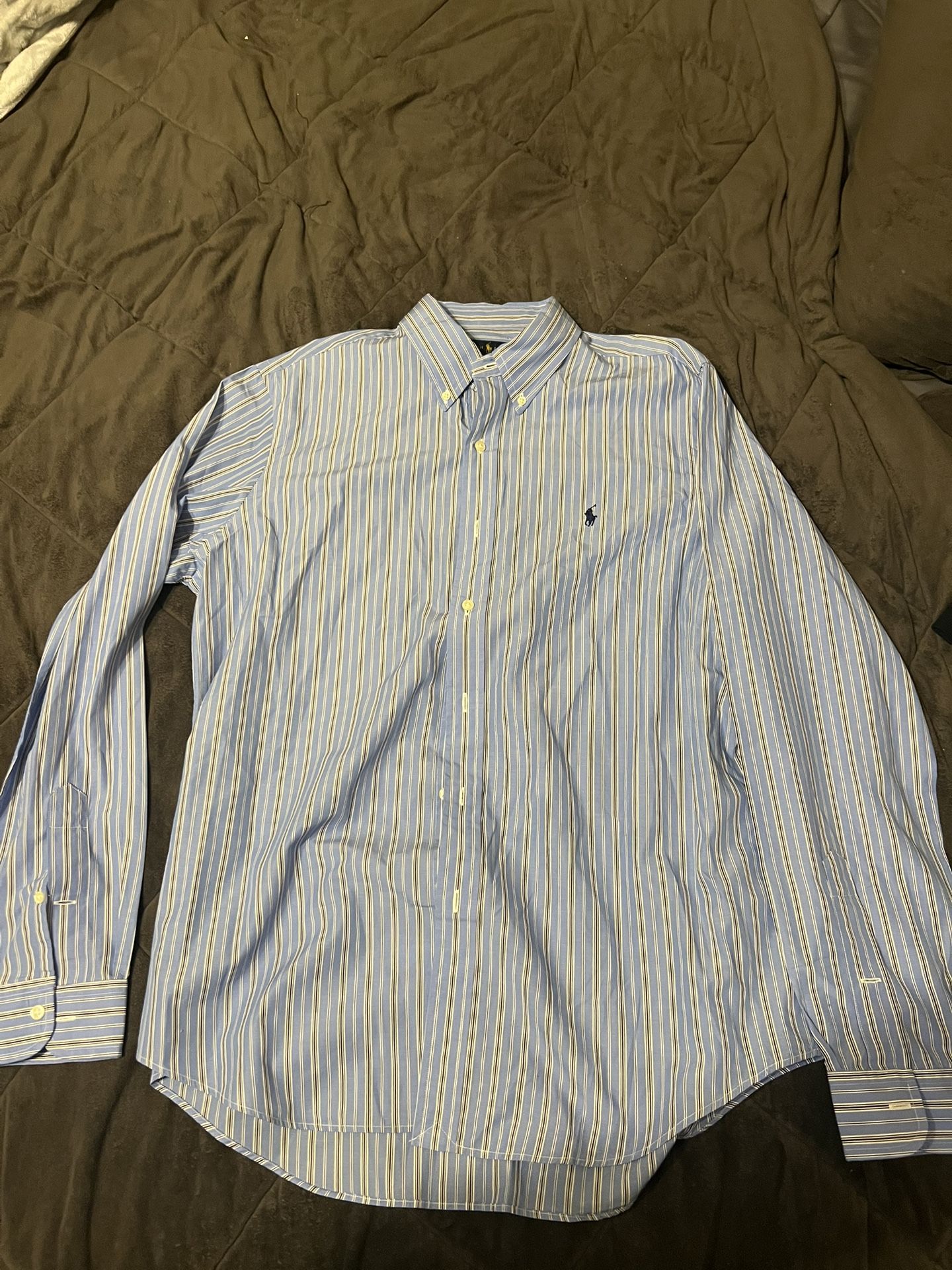 Men's Ralph Lauren Blue Long Sleeve Dress Shirt Classic Fit - Size Large