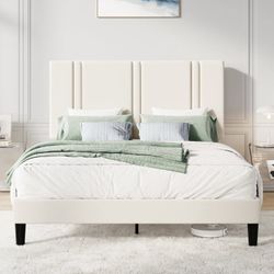 Full Size Modern Low-Profile Velvet Upholstered Platform Bed Frame With Headboard