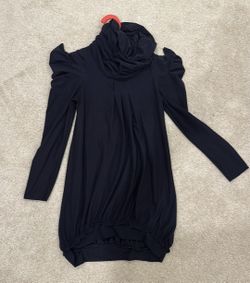Navy loose neck puff shoulder top/dress (sz small)