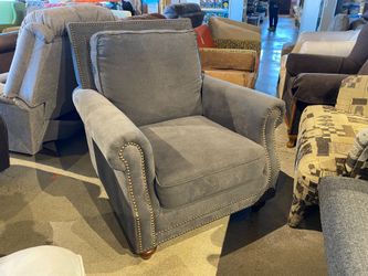 Traditional Grey Armchair with Nailhead Trim