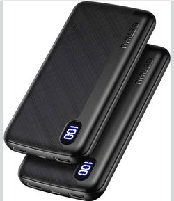 Power Bank, [2 Pack] Slimmest USB C Triple 2.4A High-Speed 10000mAh LED Display Portable Charger, Phone Battery Pack Powerbank for iPhone 15 14 13 12 