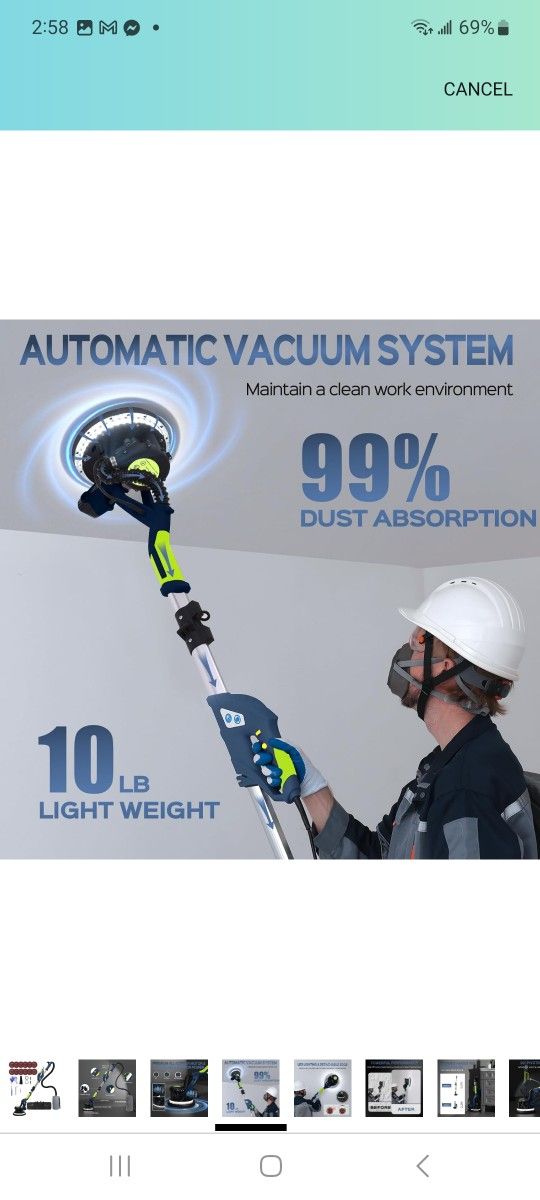 Drywall Sander with Vacuum Dust Collector(02/11/2025 Upgraded) 8-Amp Popcorn Ceiling Removal Tool with 7 Variable Speed RPM, Extendable Handle