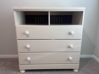 White Wood Dresser with Open Top Cubbies