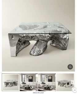 Z Gallerie Sequoia Rock Glass Table – Silver Base (Luxury Statement Piece)