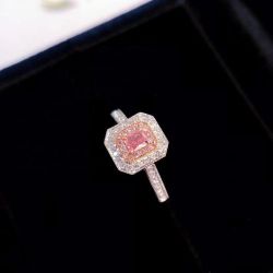 18K Solid Gold Pink Diamond Engagement Ring 