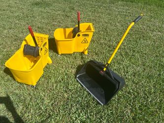 Commercial mop, bucket, and dustpan