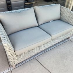 Outdoor Wicker Loveseats With Sunproof Cushions- Matching Pair - High Quality - 2 For 1