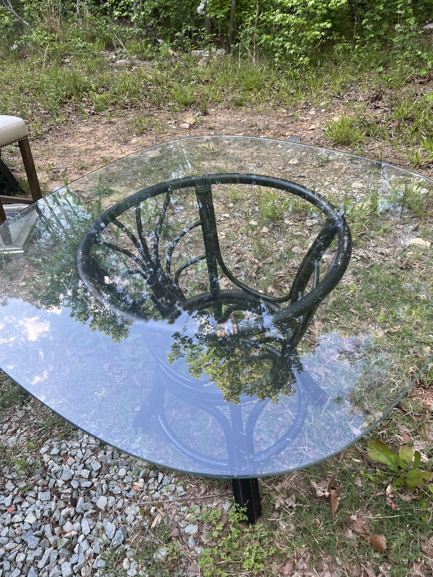 Bamboo Base Glass Top Dining Table