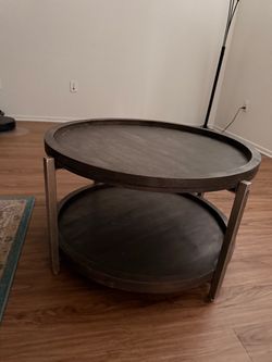 Round Two-Tier Wood and Metal Coffee Table