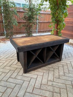 Handmade stained wood coffee table with storage