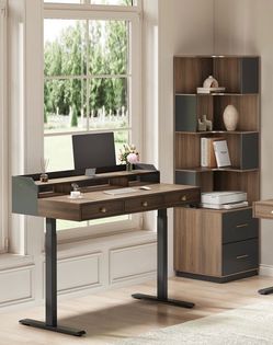 47.2"W Electric Adjustable Height Standing Desk With 3 Draws For Living Room/Bedroom/Office/Study Room