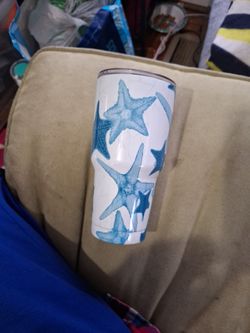 30 Oz. Gorgeous Blue Starfish Tumbler Cup With Tag