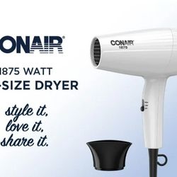 Conair Mid-Size Dryer, 1875 Watts, 2 Heat/Speed Settings, White