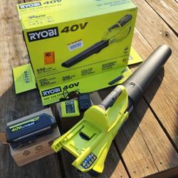 Ryobi 40V (550cfm) blower, battery, charger