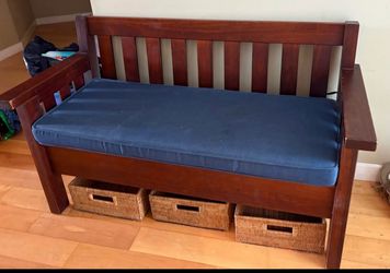 Wood Storage Bench with Cushions & Baskets