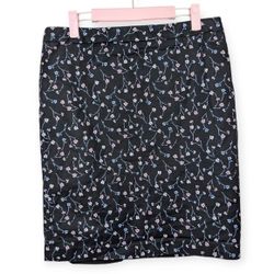 Liz Claiborne Career Wear Black Midrise Pencil Skirt Floral Print Slit Women 10