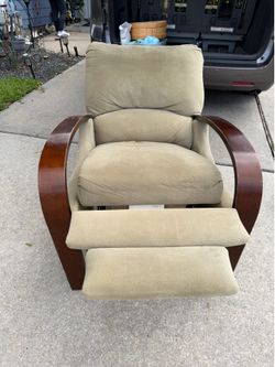 Fold out reclining neutral color fabric chair