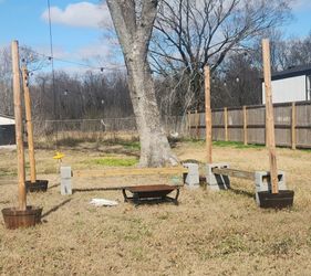 4 cedar post & 4 barrel planters 2 benches $300