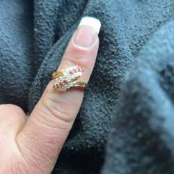 14 K Gold Ruby And White Diamond Ring