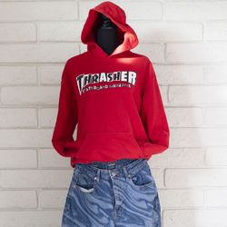 Thrasher x Baker Red Hoodie & Blue Jeans 2-Piece Trendy Teenager Streetwear Bundle
