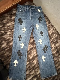 Crome Hearts Denim Jeans (white black patches)