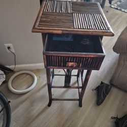 Tall Bamboo  Plant Stand  With Drawer 