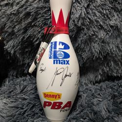 05-06 PBA Dennys Bowling Pin Signed Mike Scroggins Doug Kent with accessories 