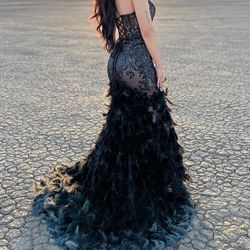 Black Feather Mermaid Gown - Prom Dress