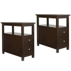 New End Table with Drawers 3-Tiers Storage Shelf Unit  Narrow Side Table Brown, 2 Count