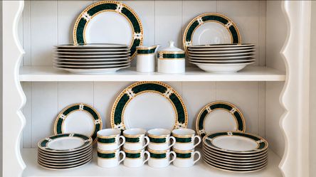 43-Piece Farberware Emerald Garden 4139 Porcelain Dinnerware Set – Green & Gold