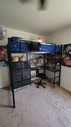 Loft bed with dresser and desk