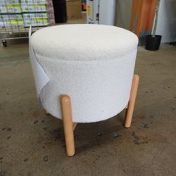 Lavish Home Round Sherpa Storage Ottoman with Lid – White