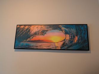 Ocean Wave Sunset Framed Canvas Wall Art