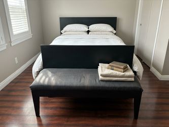 Black Bed-End Storage Bench with Fabric Cushion