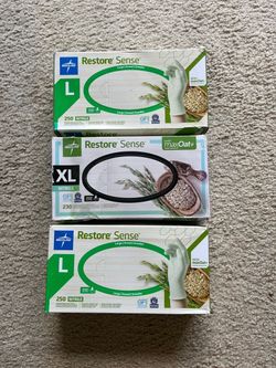 Brand New Medline Restore Sense Nitrile Exam Gloves with Oatmeal - 3 Boxes (2L, 1XL)