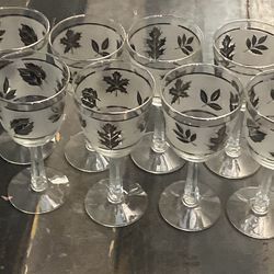 Vintage Libbey Crystal SILVER LEAF - Set of 8 WINE GLASSES - 5 3/4 inches
