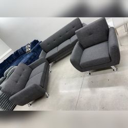 Modern Comfortable Black Grey Linen 3-Piece Living Room Sofa Set