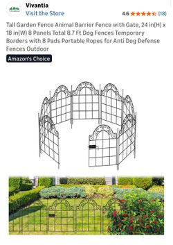 New!! Tall Garden Fence Animal Barrier Fence with Gate, 24 in(H) x 18 in(W) 8 Panels Total 8.7 Ft